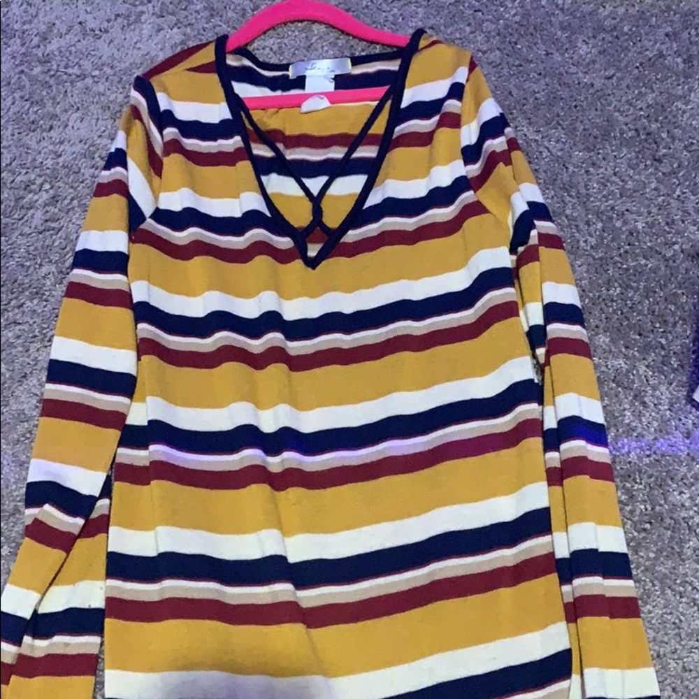 striped long sleeve with crossing neck line